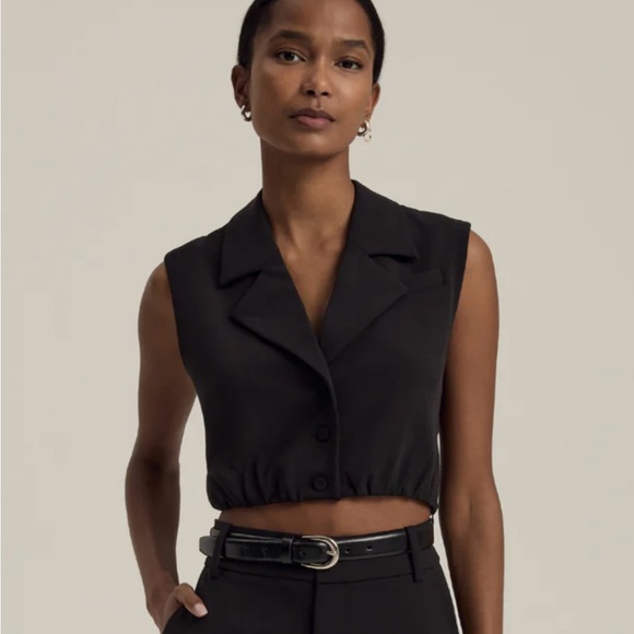 NWT Favorite Daughter Black Sleeveless Button Down Crop Top - Picture 4 of 6